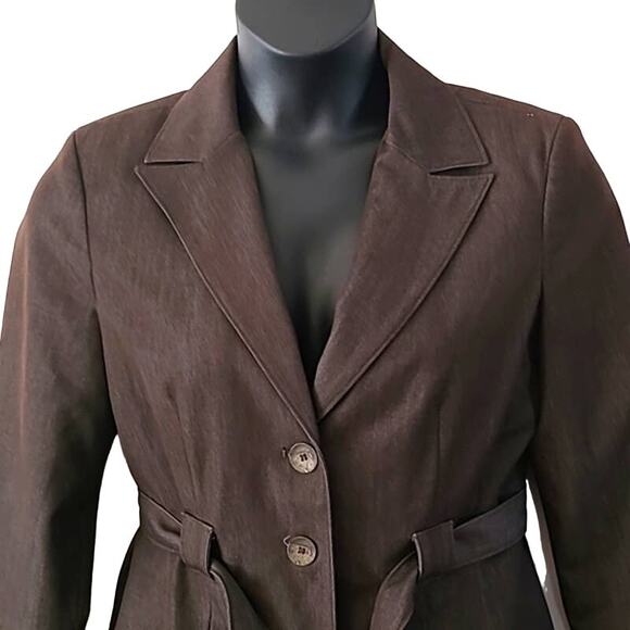 Excellent Platinum Larry Levine Brown Belted Blazer Jacket Women’s Size 8 - Picture 5 of 6